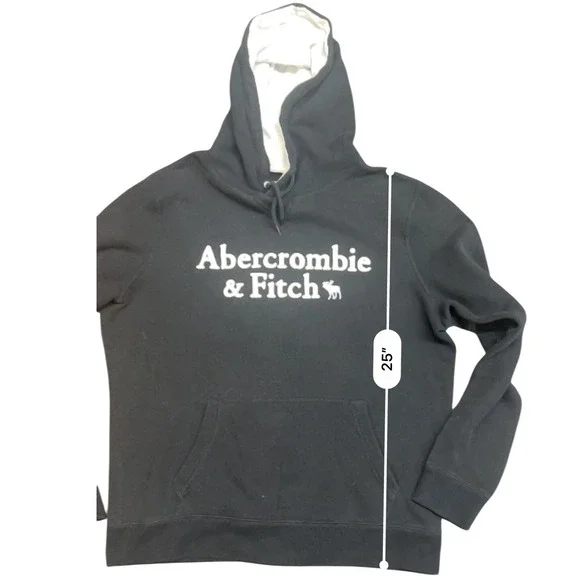 Abercrombie & Fitch Mens Soft Fleece Hoodie Black Logo Pullover Sweatshirt L - Picture 5 of 7
